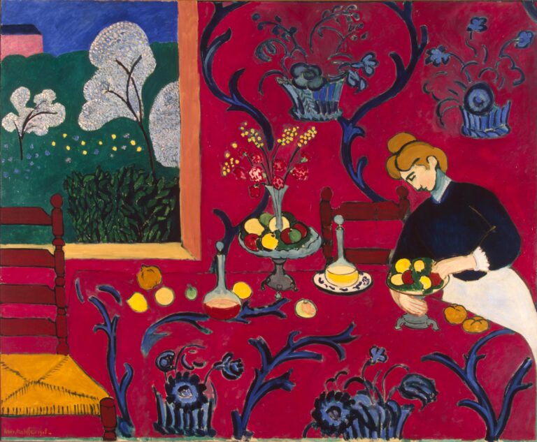 Matisse’s “Harmony in Red” (1908) greets visitors at exhibit’s entrance.