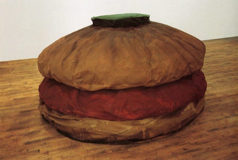 Claes Oldenburg, Floor Burger, 1962, canvas, foam rubber, cardboard, acrylic paint